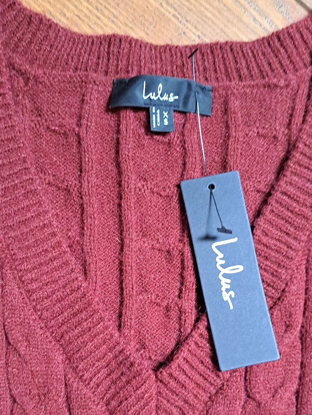 NWT Lulus Sweetly Seasonal Burgundy Cable Knit Sweater Mini Dress XS - Picture 9 of 9